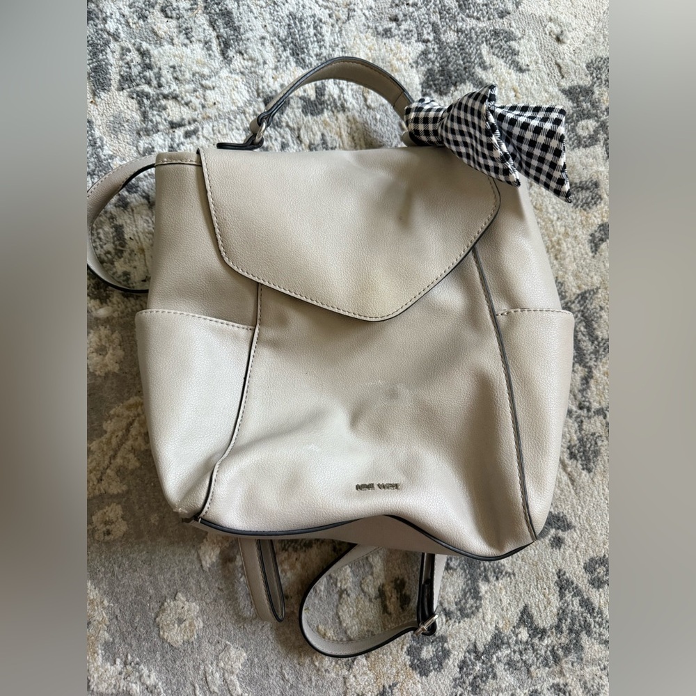 Nine West Beige Backpack with Checkered Bow